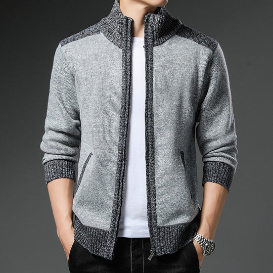 Herren Strickjacke mit hohen Kragen und praktischen Taschen R&B