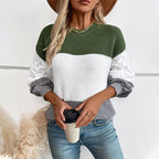 Damen modischer Pullover mit strukturierten Ärmeln und Blockstreifen