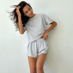 Damen stylisches Freizeit-Set mit lockerem Kurzarm-Top und Shorts R&B