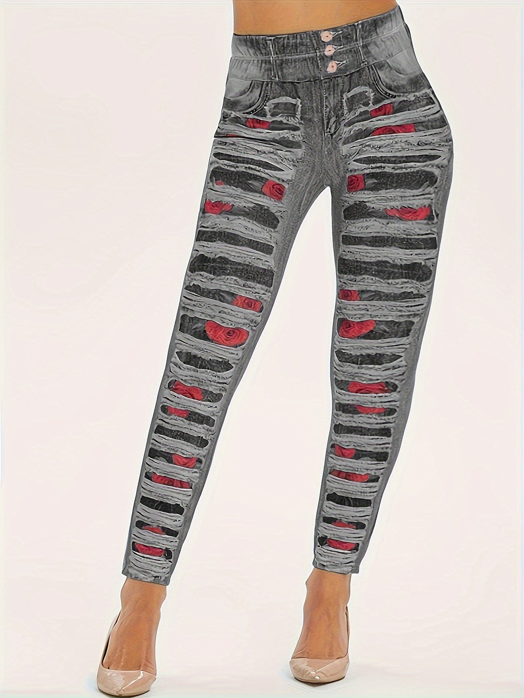 Damen Leggings mit coolen Destroyed-Details und hohem Bund R&B