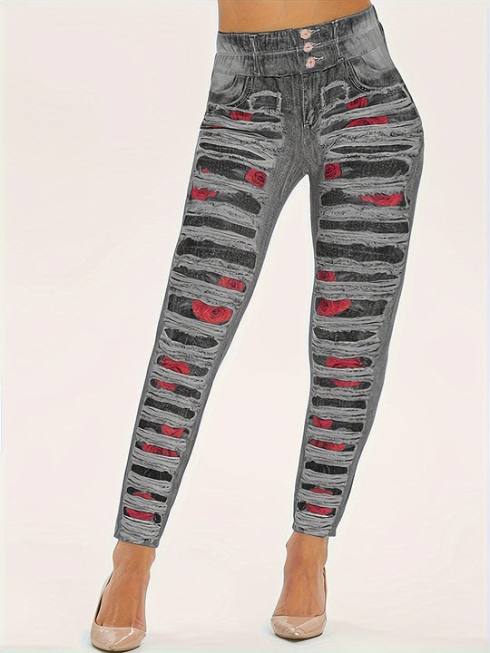 Damen Leggings mit coolen Destroyed-Details und hohem Bund R&B