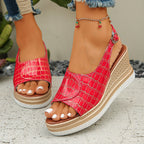 Damen Wedge-Sandalen mit elastischen Riemen und modischem Krallenmuster R&B