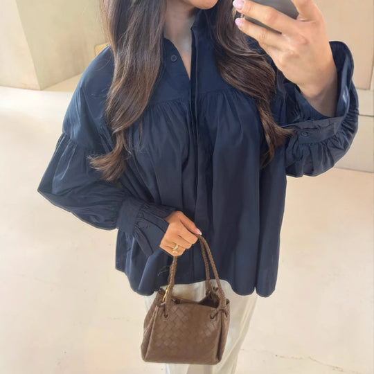 Damen Oversized Bluse mit Rüschendesign R&B