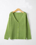 Damen Strickcardigan mit luftiger Lochmusterung und V-Ausschnitt