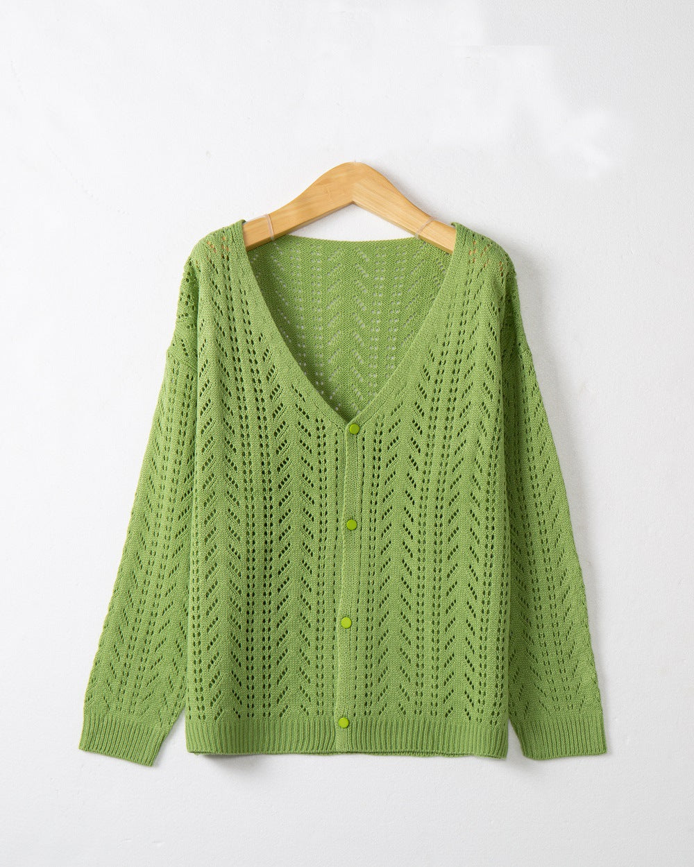 Damen Strickcardigan mit luftiger Lochmusterung und V-Ausschnitt