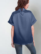 Damen Satin-Bluse mit großem Kragen und überschnittenen Schultern R&B