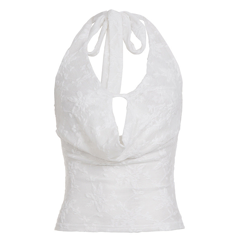 Damen Haltertop mit elegantem Blumenmuster und verspieltem Rücken R&B