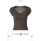 Damen figurbetontes Kurzarm-Top R&B