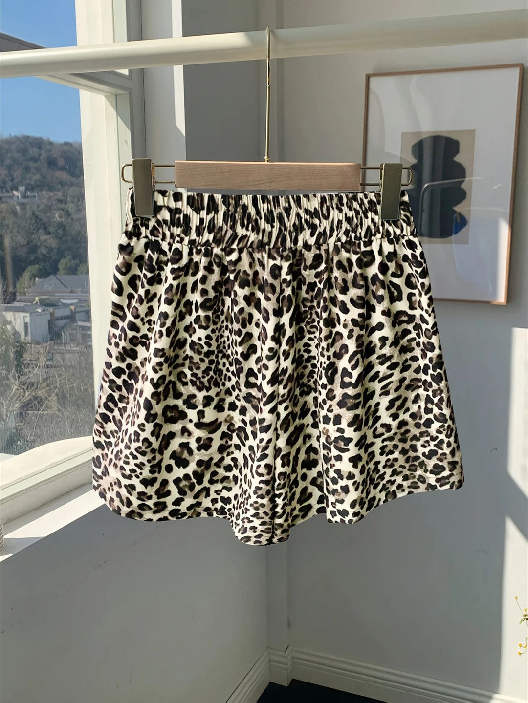 Damen Lockere Leoprint-Strandshorts R&B
