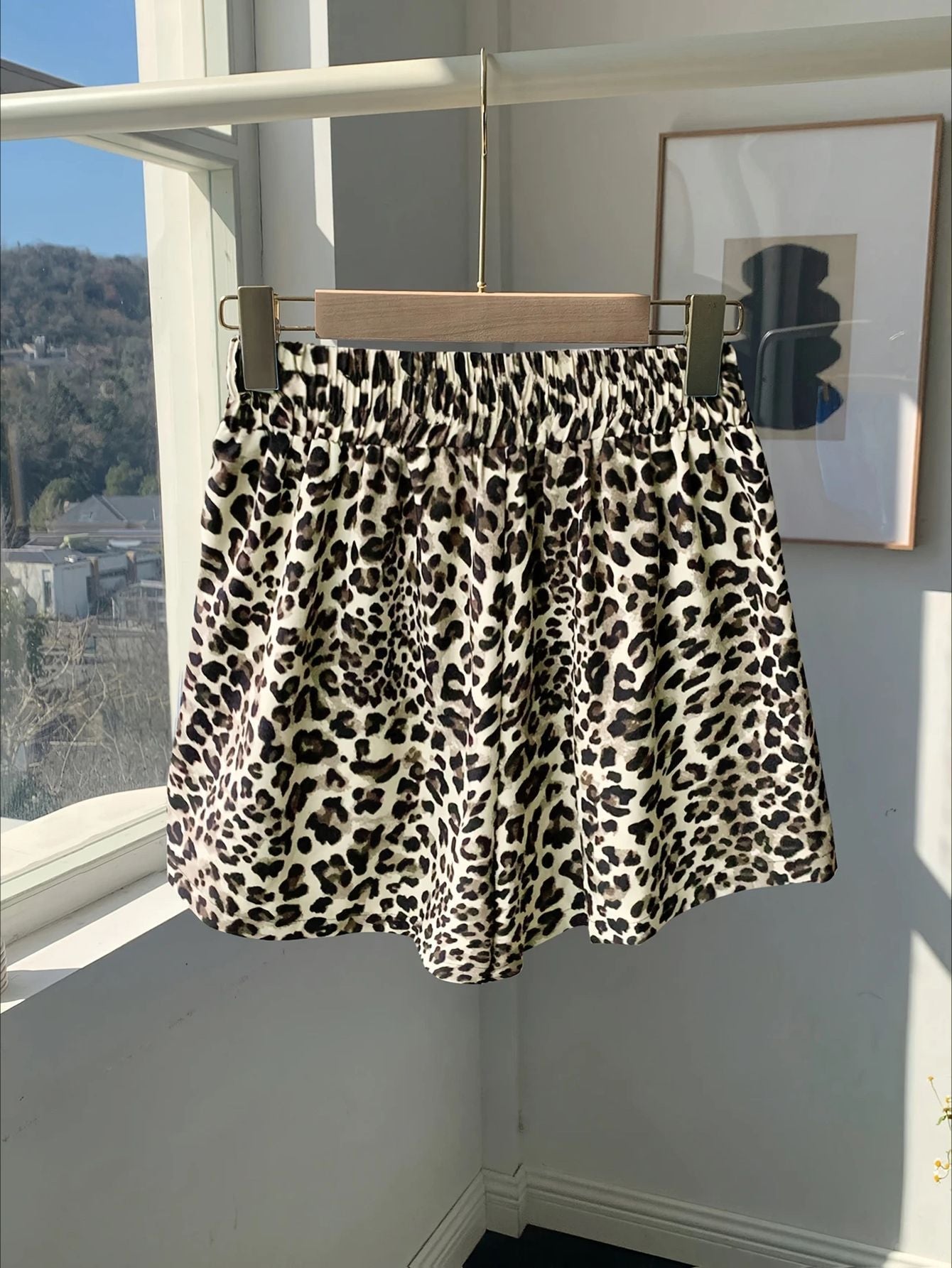 Damen Lockere Leoprint-Strandshorts R&B