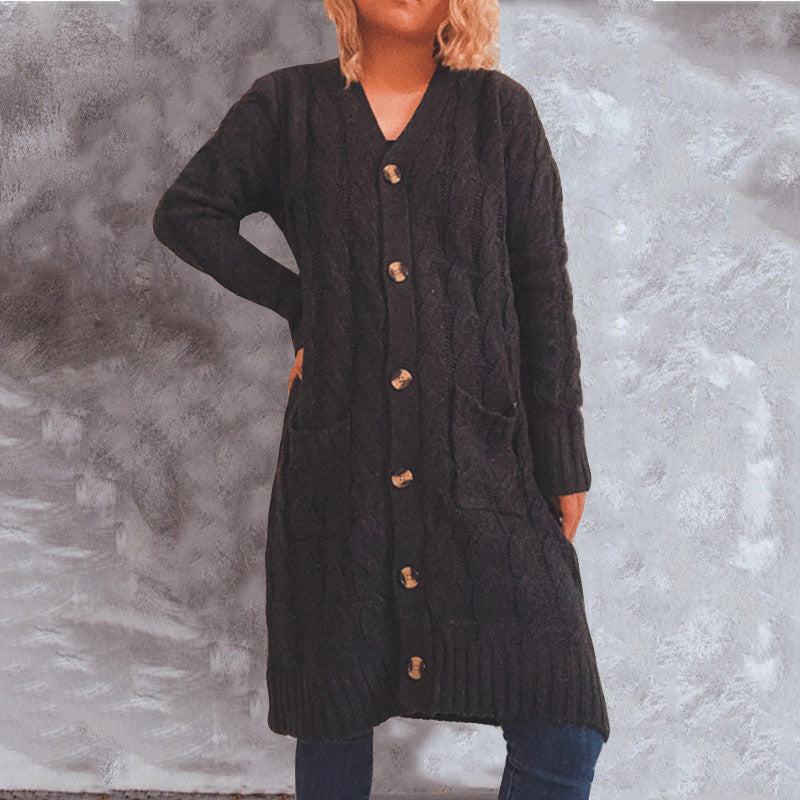 Damen Grobstrickjacke mit Knopfdetails und praktischen Taschen R&B