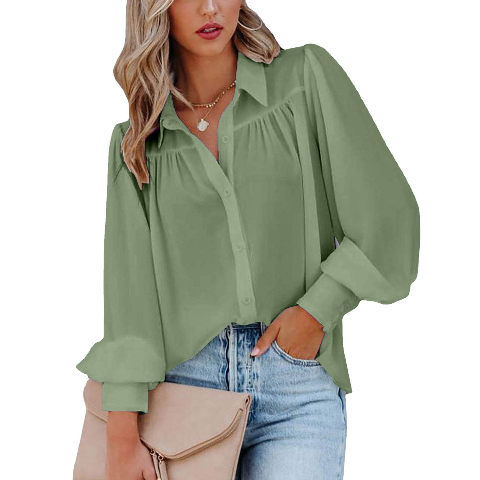 Damen Bluse mit femininen Rüschendetails und lockeren Ärmeln R&B