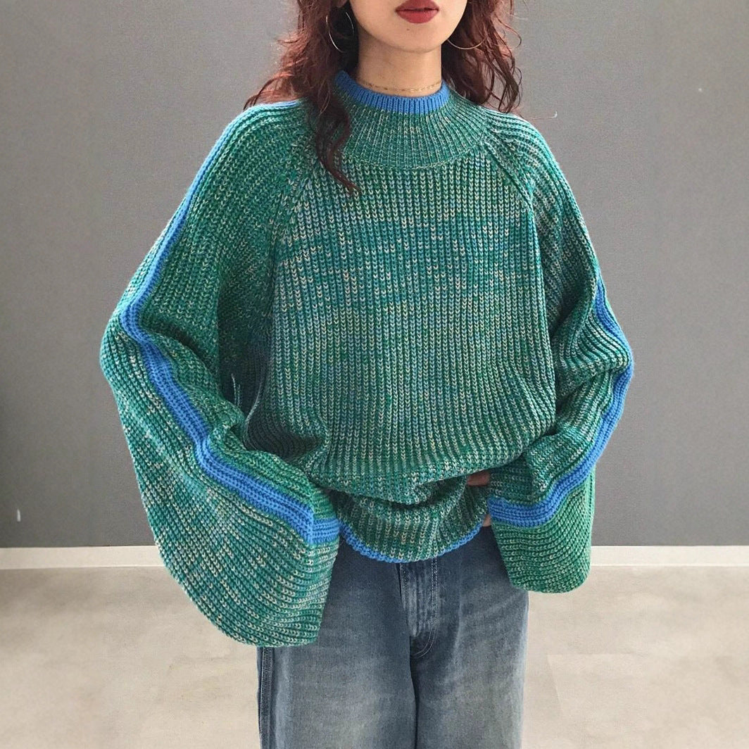 Damen lässiger Pullover mit gestricktem Strukturmuster und farblich abgesetzten Ärmelbündchen R&B