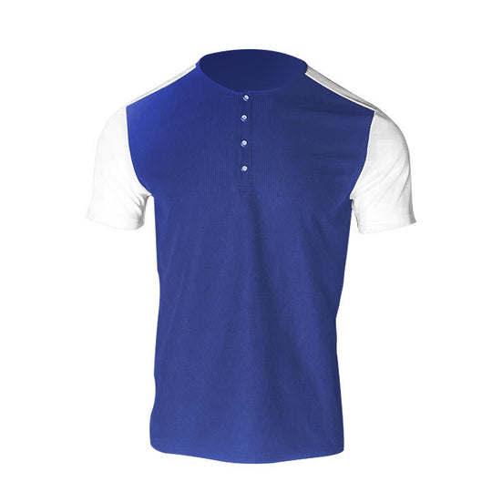 Herren Kurzarm-Hemd mit modischem Henley-Kragen und Kontrastärmel R&B