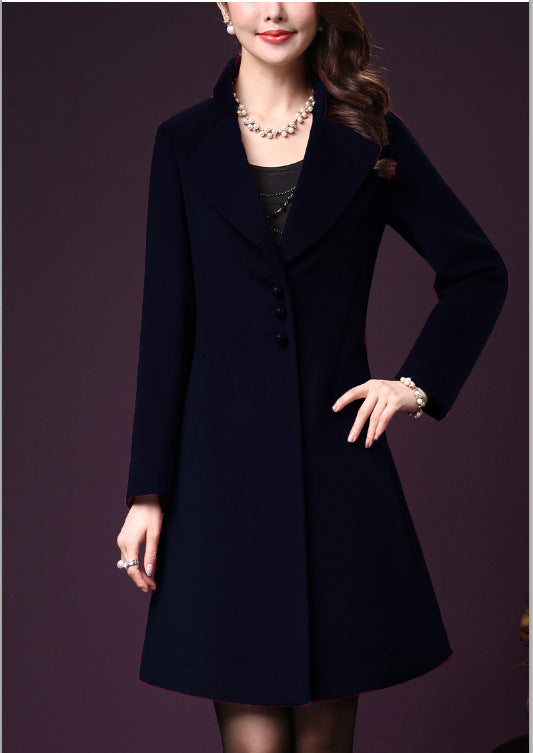 Damen klassischer, taillierter Wollmantel mit elegantem Revers R&B