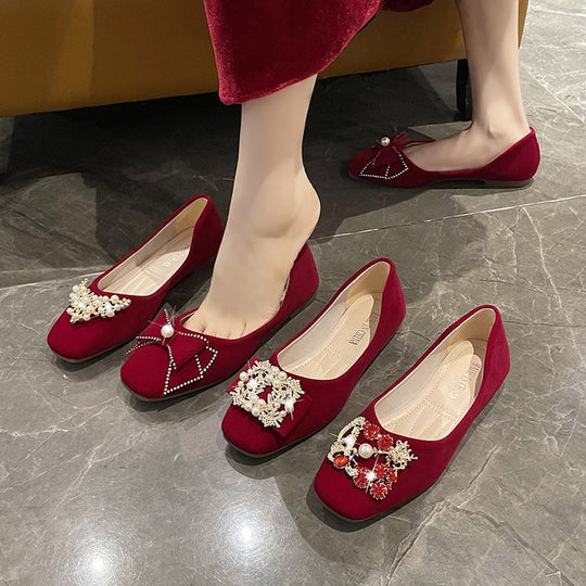 Damen elegante Ballerinas mit funkelndem Schleifen-Design und edlen Strassverzierungen R&B