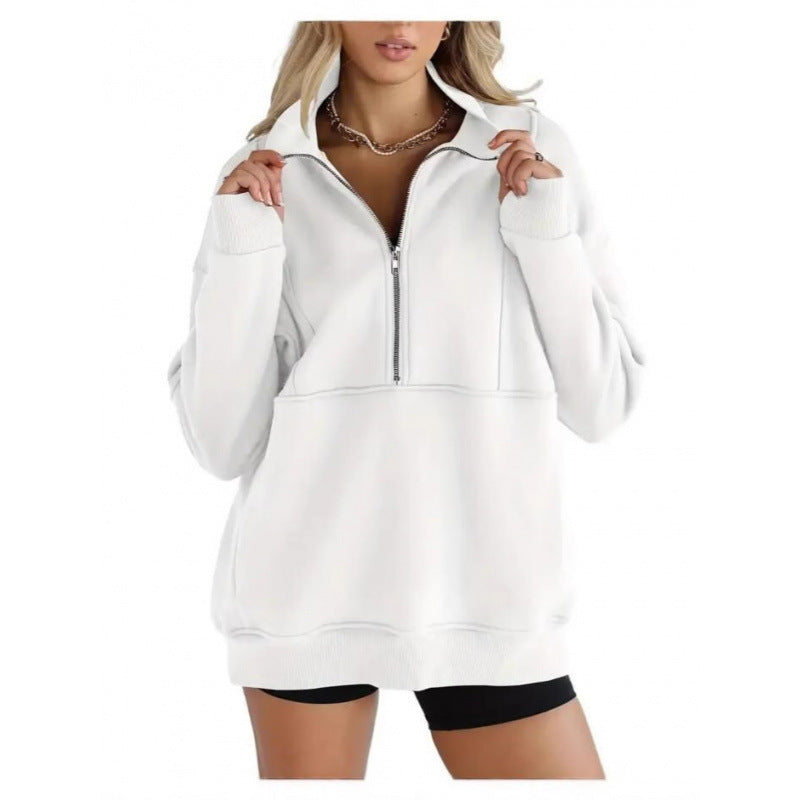 Damen Sweatshirt mit halbem Reißverschluss und oversized Schnitt R&B