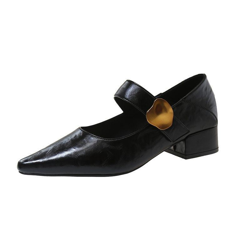 Damen elegante Mary Jane Pumps mit goldener Schnalle R&B