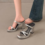 Damen Plateau-Sandalen mit breiten Riemen und elegantem Blockabsatz R&B