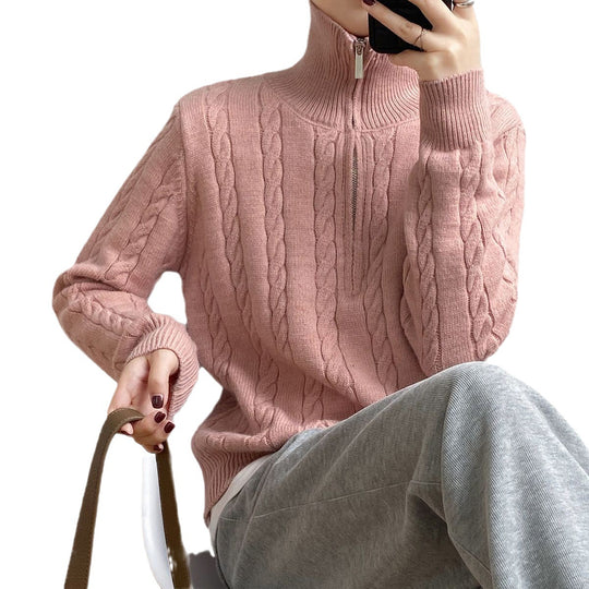 Damen Kuscheliger Strickpullover mit Stehkragen und Zopfdesign R&B