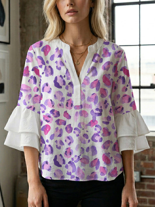 Damen Bluse mit Rüschendetails und auffälligem Animal-Print R&B