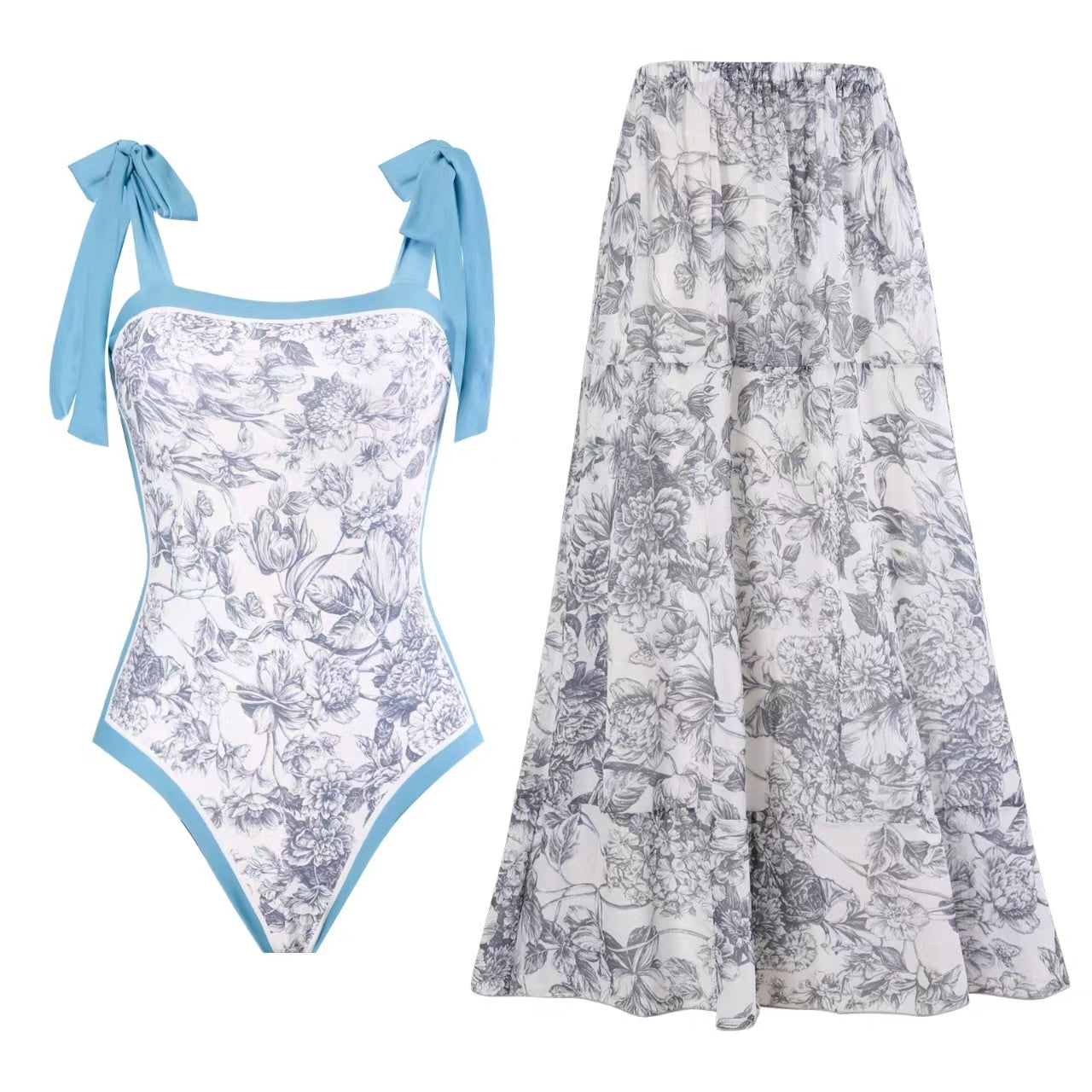 Damen Maxirock mit floralen Mustern und voluminösem Schnitt R&B