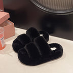 Damen Flauschige Hausschuhe mit doppeltem Riemen EB