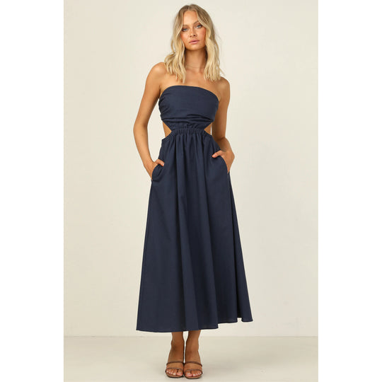 Damen Strapless Maxikleid mit seitlichem Cut-Out und praktischem Taschen-Design R&B