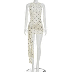 Damen Figurschmeichelndes Minikleid mit asymmetrischem Schnitt und Punkten R&B