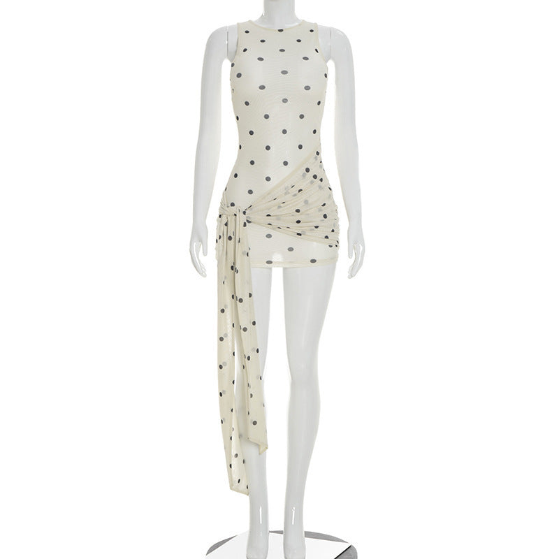 Damen Figurschmeichelndes Minikleid mit asymmetrischem Schnitt und Punkten R&B