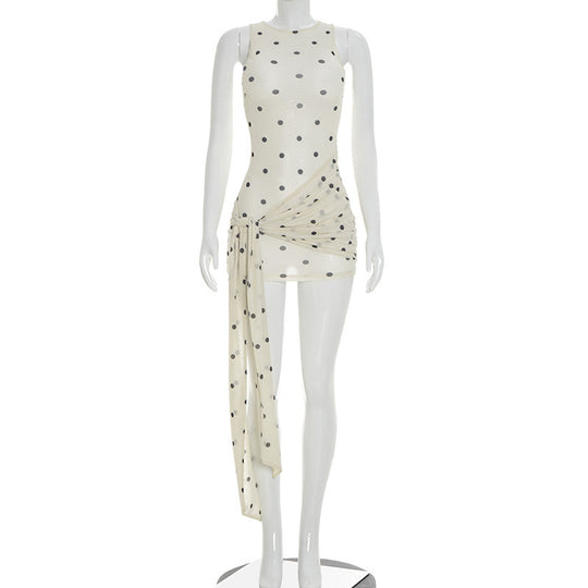 Damen Figurschmeichelndes Minikleid mit asymmetrischem Schnitt und Punkten R&B