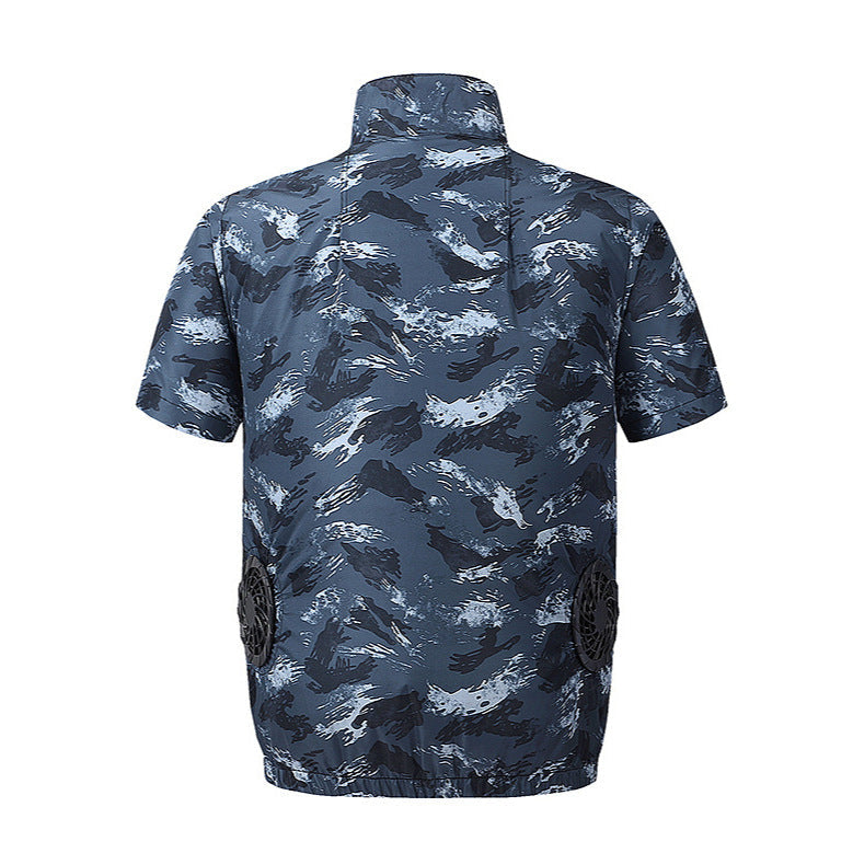 Herren nan leichte kurzärmelige Freizeitjacke mit Stehkragen, Reißverschluss und Brusttaschen R&B