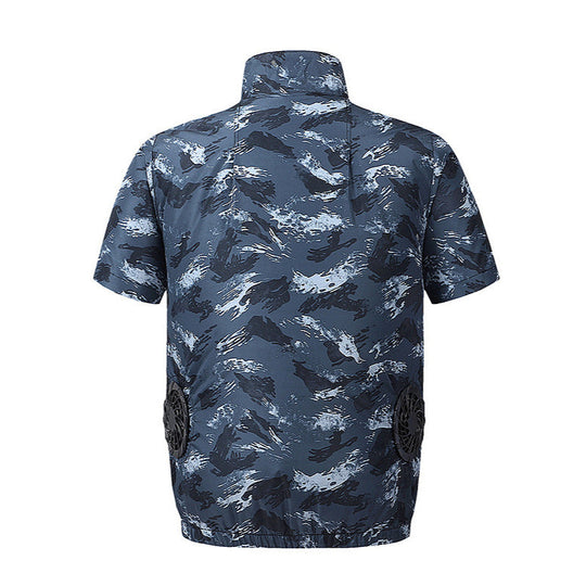 Herren nan leichte kurzärmelige Freizeitjacke mit Stehkragen, Reißverschluss und Brusttaschen R&B