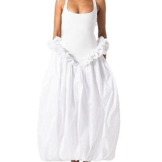 Damen Elegantes Maxikleid mit Rüschensaum und Figurbetontem Oberteil R&B