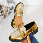 Damen Modische Loafer mit Glitzerdetail und metallischem Akzent R&B