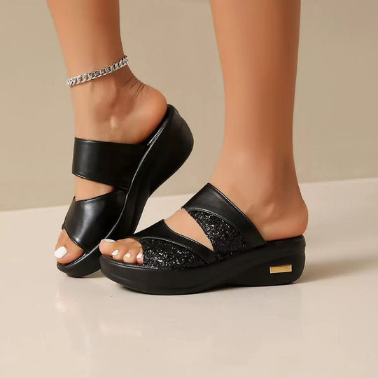 Damen glamouröse Wedge-Pantoletten mit Glitzerakzenten R&B