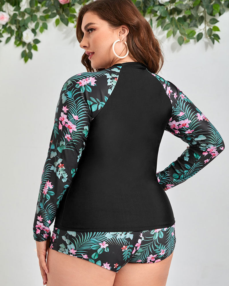 Damen Sportliches Badeoutfit mit langärmeligen Oberteil und Shorts R&B