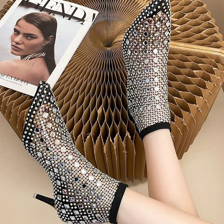 Damen elegante Netz-Stiefeletten mit funkelnden Strassverzierungen R&B