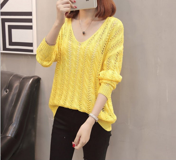Damen Strickpullover mit elegantem V-Ausschnitt und lässigem Lochmuster