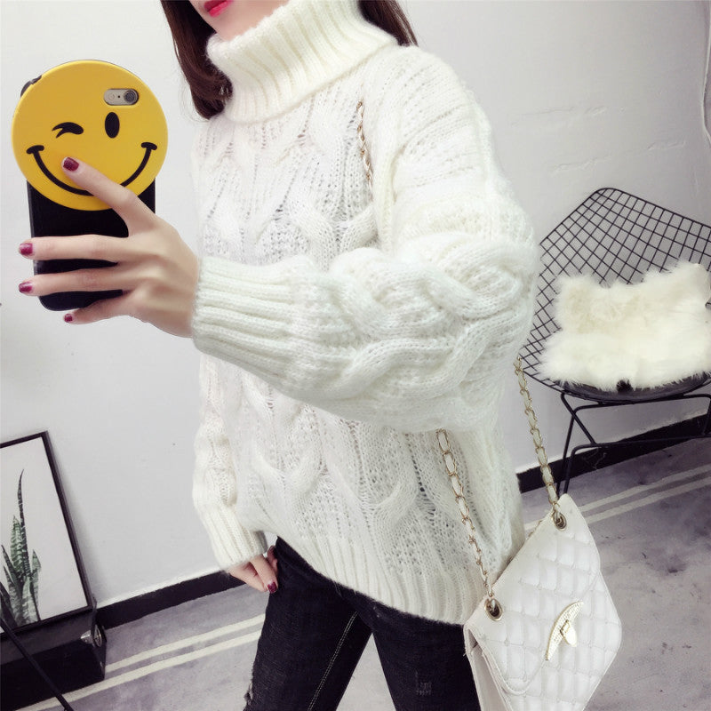 Damen Grobstrickpullover mit hohem Kragen und elegantem Zopfmuster R&B