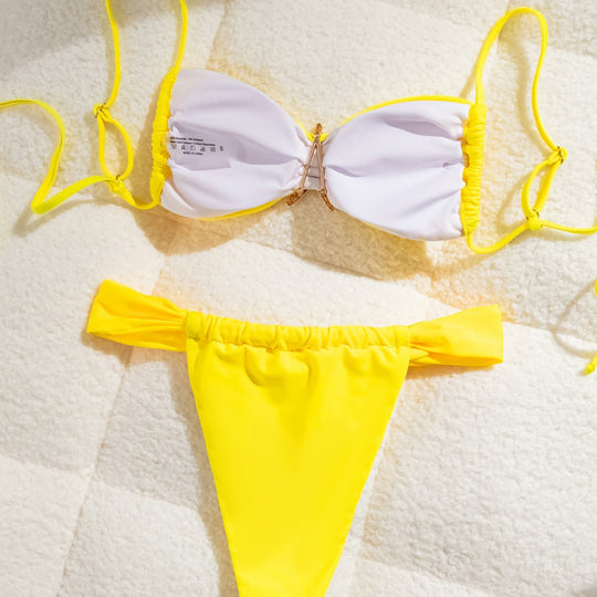 Damen Sportlicher Bikini mit gerafftem Oberteil und hohen Beinausschnitten R&B