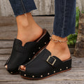 Damen Wedge-Pantoletten mit modischem Schnallen-Design und dekorativen Nieten R&B