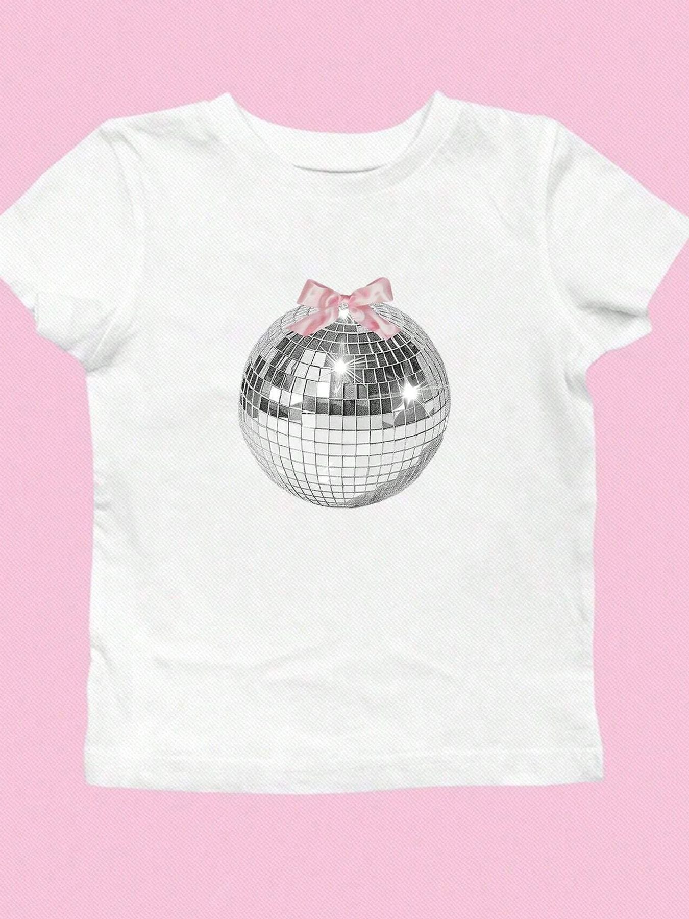 Damen T-Shirt mit funkelndem Discokugel-Motiv und zeitgemäßem Schleifendetail R&B