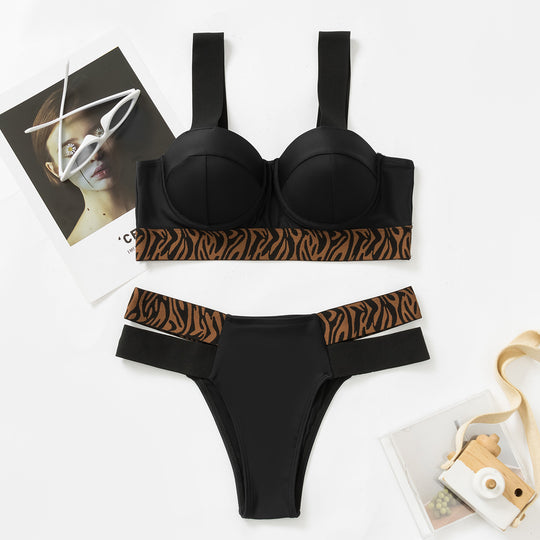 Damen Bikini-Set mit elegantem Bustier und animalischem Design R&B