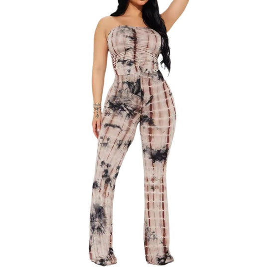 Damen Strapless Jumpsuit mit Raffungen und lässigem Schnitt R&B