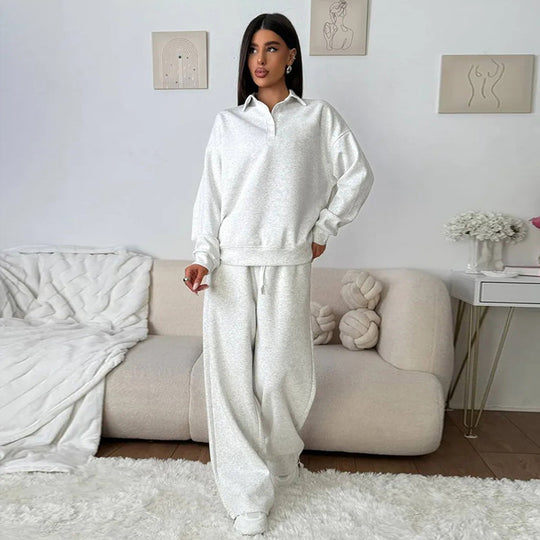 Damen lässiges Poloshirt und weite Hose Set R&B