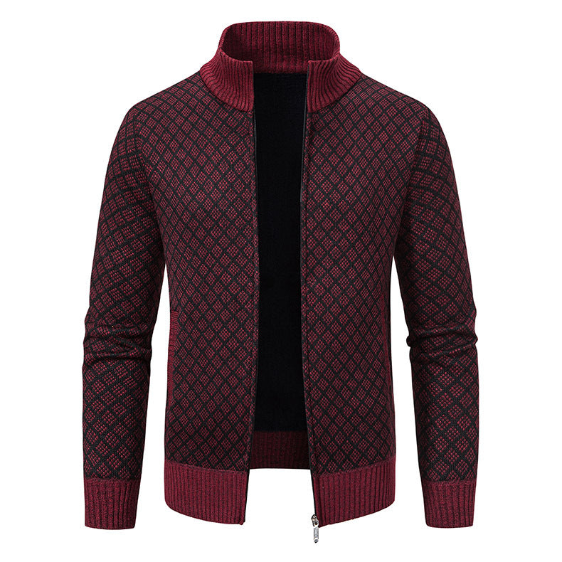 Herren Strickjacke mit modernem Zipper und hochwertigem Muster