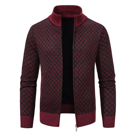Herren Strickjacke mit modernem Zipper und hochwertigem Muster R&B