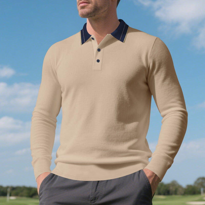 Herren Langarm Poloshirt mit raffiniertem Kragen und modischen Akzenten R&B