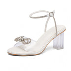Damen glamouröse Sandalen mit glitzerndem Riemchen und transparentem Absatz R&B
